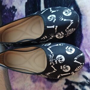 Black Skeleton Print Women's Shoes